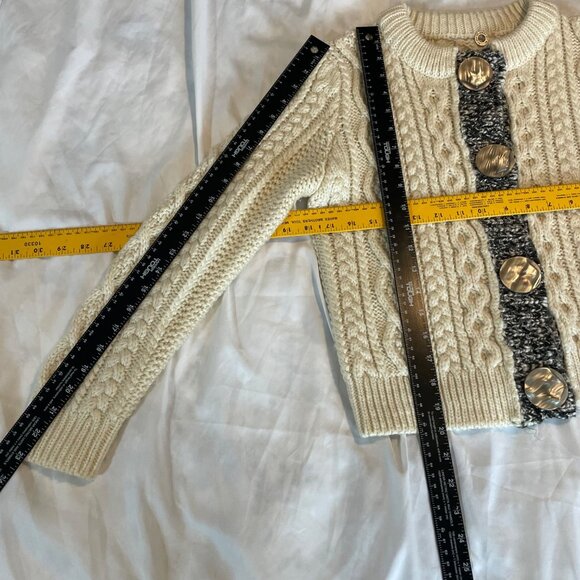 One Girl Who Cable Knit Cardigan Wool Sweater With Chunky Buttons & Ribbed - Picture 8 of 11